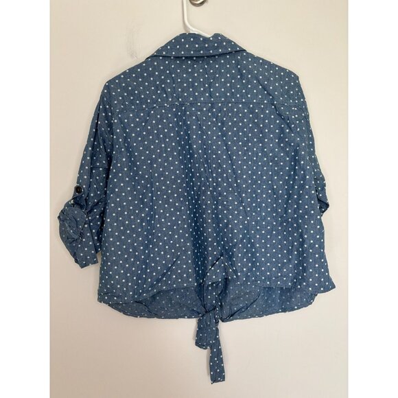 BONGO NEW Roll Tab Slv Blouse Juniors 3X Front Tie Lace Polka Dot Peasant - Picture 2 of 7
